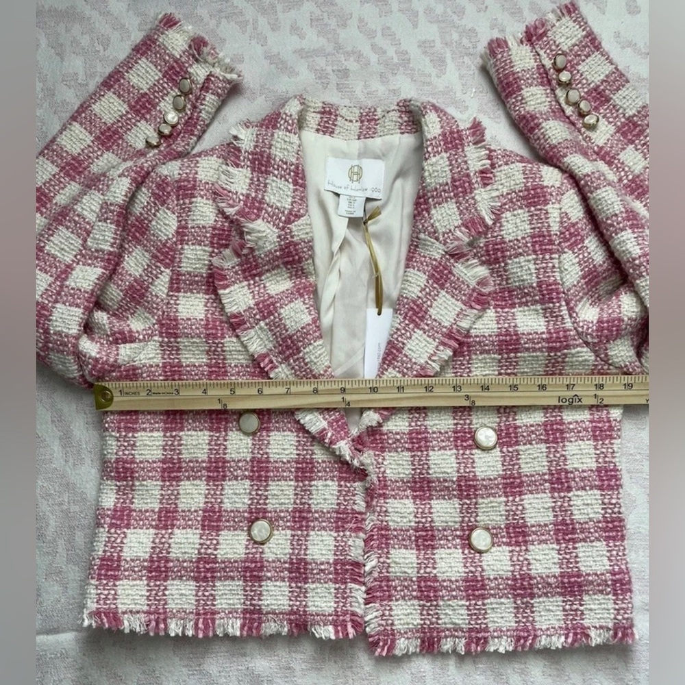 House of Harlow 1960 Plaid Pink and White Blazer - Picture 7 of 12